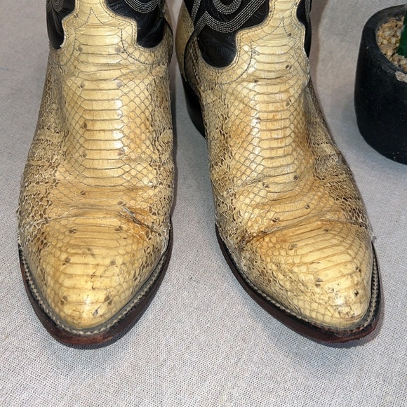 J CHISHOLM Women’s Western Boots, Chocolate Leather & Yellow Snakeskin, Size 9D - Picture 2 of 10